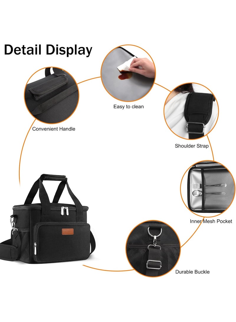Lunch Bags for Women/Men, Insulated Lunch Bag for Work Office Picnic - Large Lunch Cooler Bag Leakproof Lunch Box with Adjustable Shoulder Strap for Adults - Black(13L) - Image 2